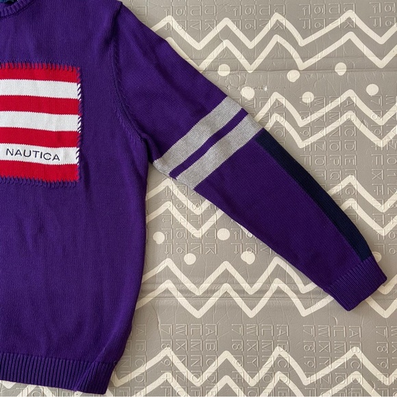 Vintage retro nautica knitted Y2K 80s funky purple USA sweater - Picture 6 of 9